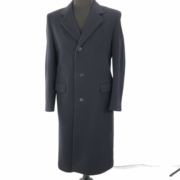 Vtg Custom Navy Mens Overcoat Coat Wool Made In En